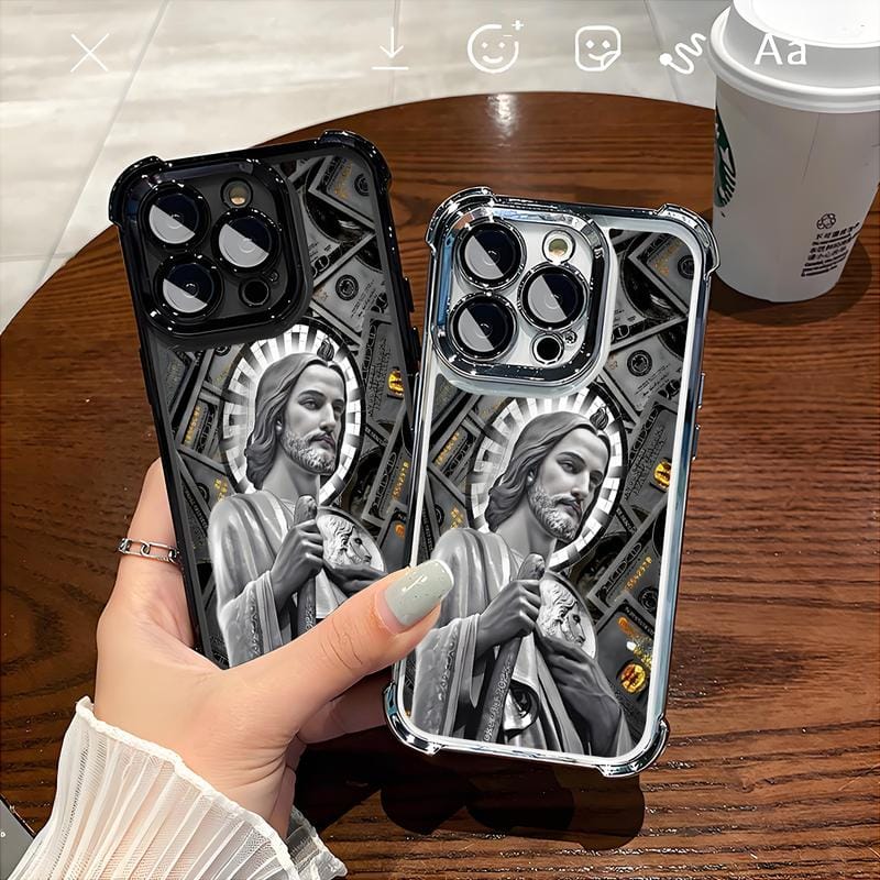 San Judas Tadeo Electroplated TPU Shockproof Phone Case for iPhone X–17 Pro Max