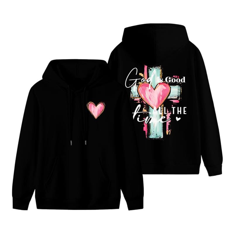 Brushstroke God Is Good All The Time Hoodie Christian Sweatshirt Religious Tee for Men and Women Jesus Apparel with Hand Drawn Cross Design