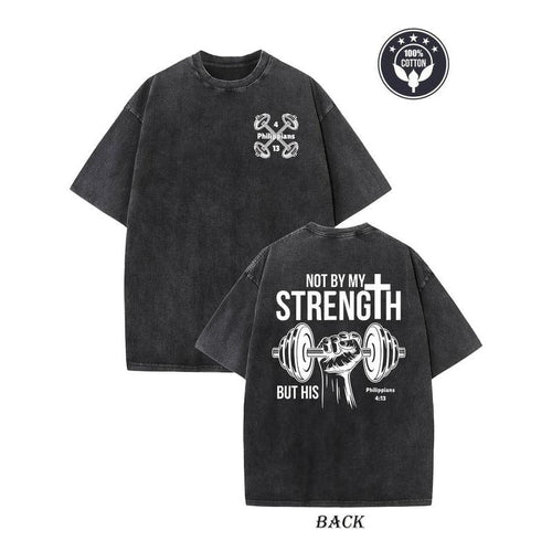'Not by my strength, but by His' double-sided printed cross and dumbbell pattern