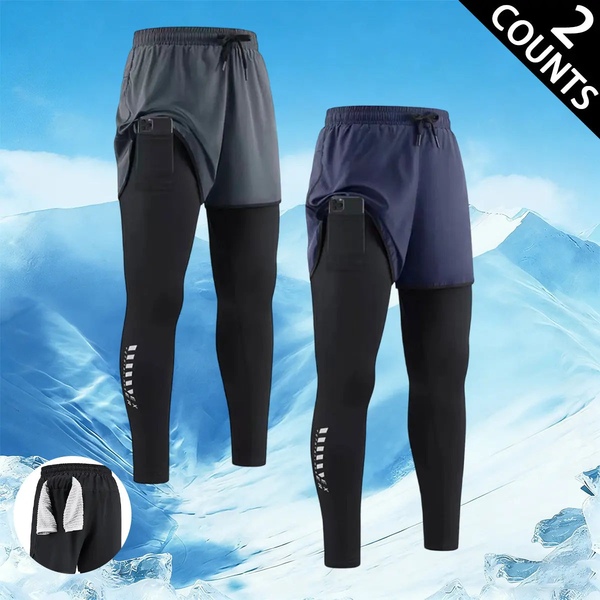 Mens Breathable Workout Set 2-in-1 Running Tights for Gym Training