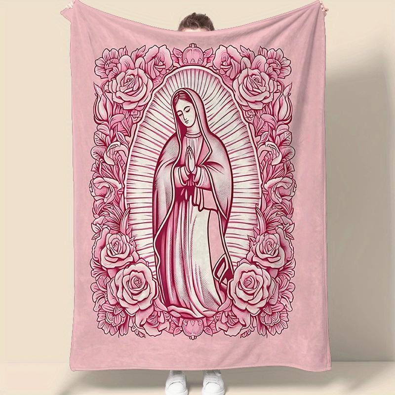 Kuschelige rosa Mariendecke – superweicher Samt mit Blumenmuster, perfektes Geschenk für Mama, Oma, zum Geburtstag und Valentinstag, ideal für Sofa, Bett, Reisen und Wohnzimmer, multifunktionale Decke | Blumendecke | Plüschige Textur, Meditationsdecke