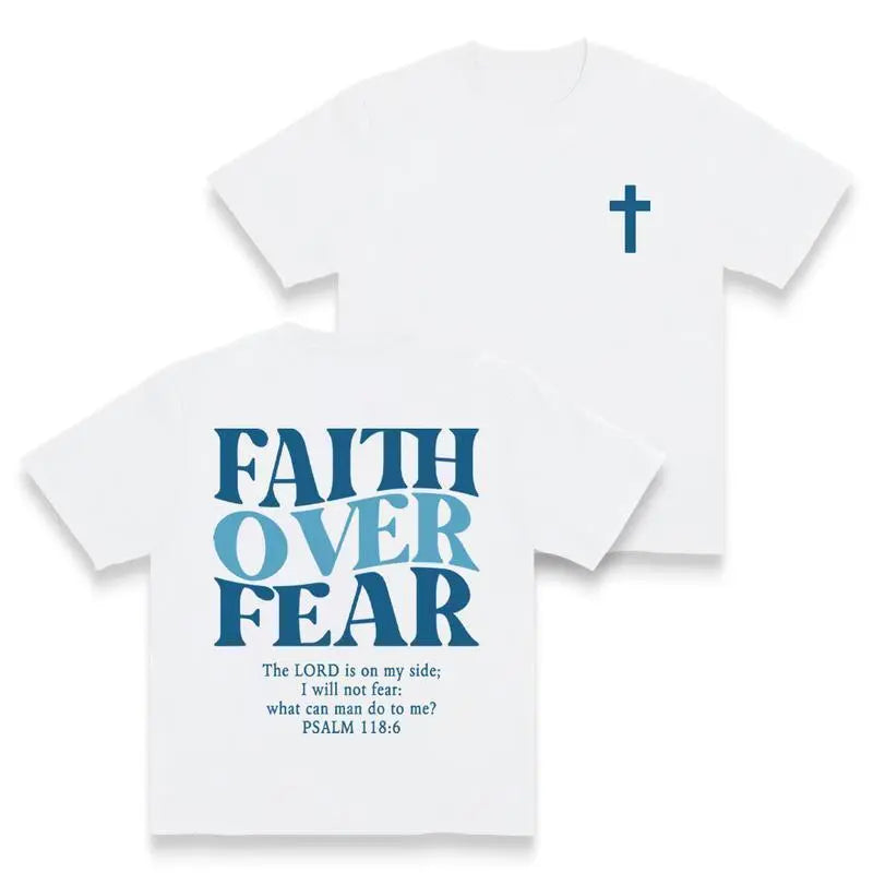 Faith Over Fear Graphic Tees - Vintage Trendy Urban Streetwear for Fashion Lovers - Stylish Casual Gym/Everyday Wear with Minimalist Bold Slogan & Soft Comfort For Women For Men 180G/230G 100% cotton, lightweight and breathable, soft and comfortable