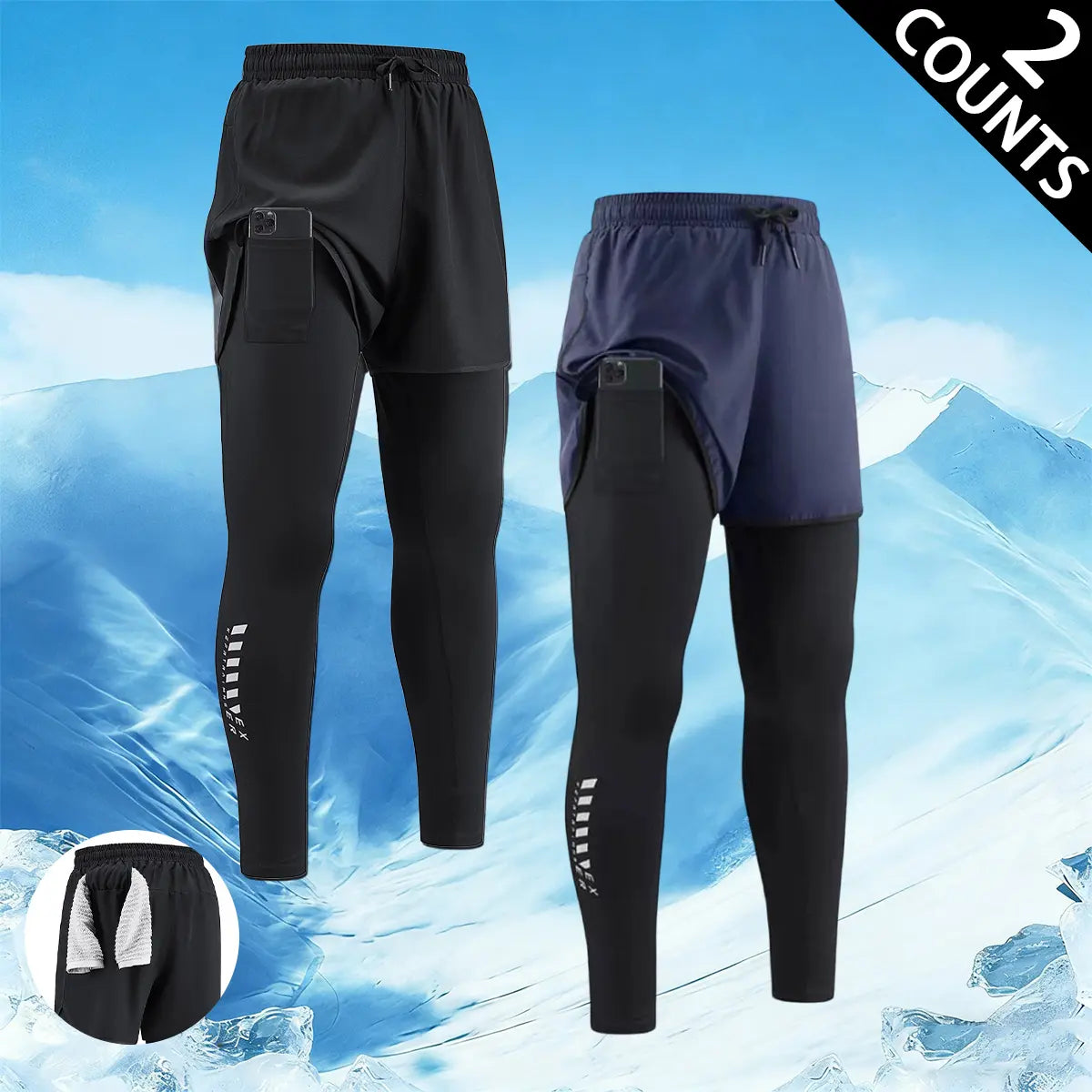 Mens Breathable Workout Set 2-in-1 Running Tights for Gym Training