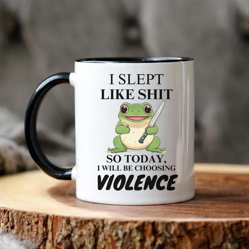 Kawaii rude trendy frog coffee mug, Ceramic black or white mug offensive gift for gen z millennials, Office mug sarcastic gag gift, 11 15 oz Funny Tumblers Drinkware