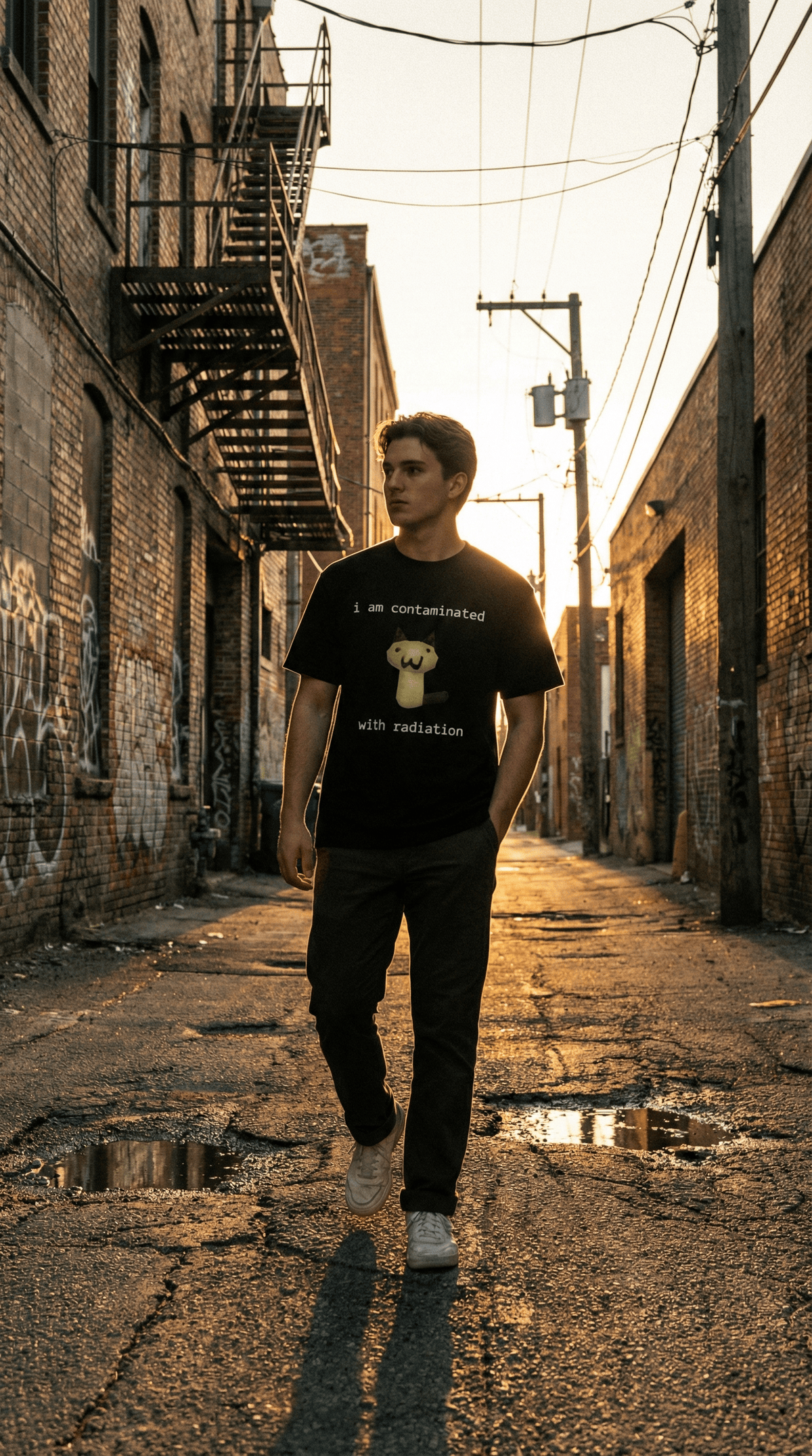 I Am Contaminated with Radiation Funny Cat Meme T-shirt