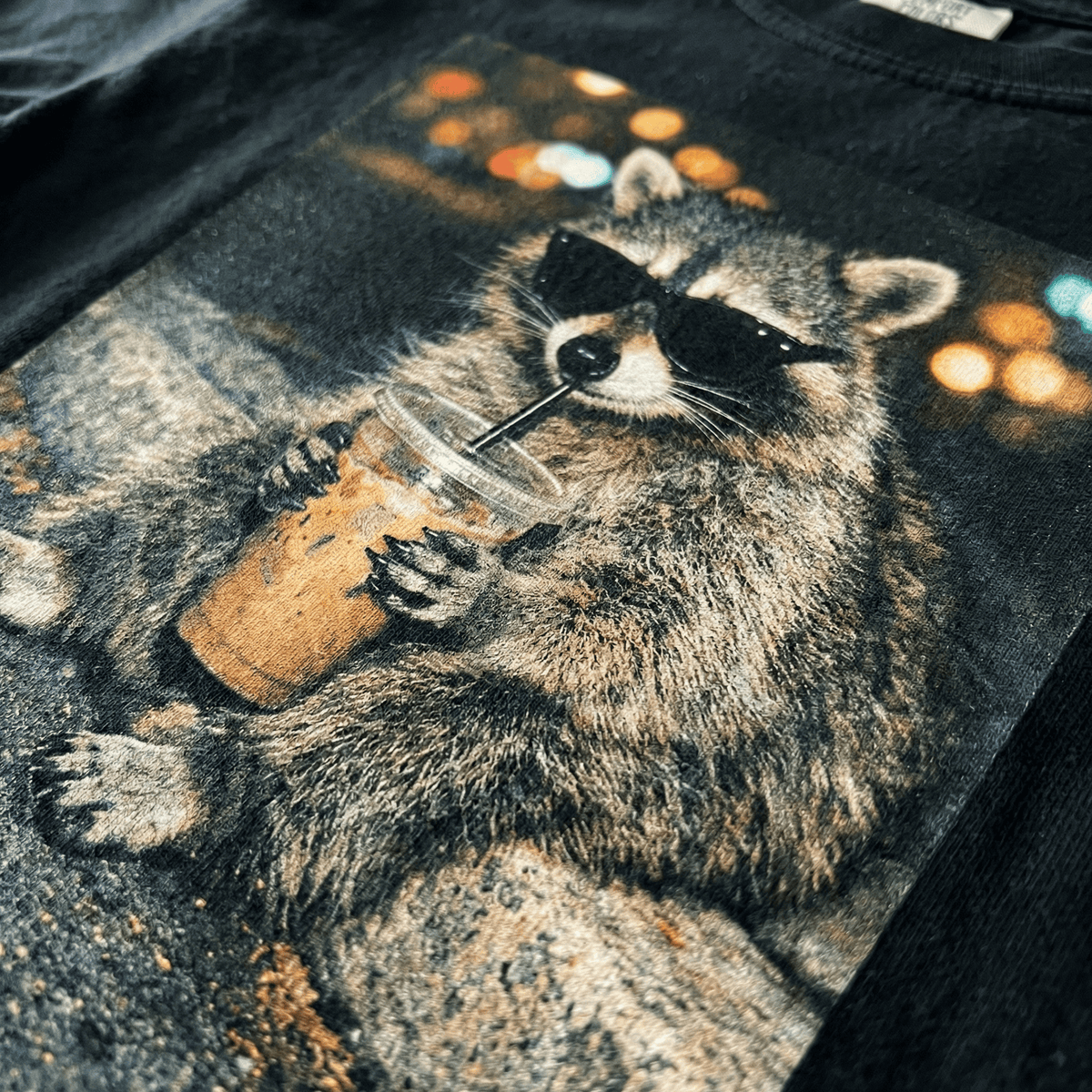 Funny Raccoon Drinking Iced Coffee Shirt vintage graphic tees