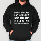 Hilarious Bald Joke T-Shirt for Men – 'Sexy Bald Guy' Saying on Soft Black Crew Neck