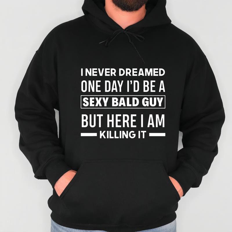 Hilarious Bald Joke T-Shirt for Men – 'Sexy Bald Guy' Saying on Soft Black Crew Neck