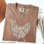 Comfort Colors Funny Chicken Shirt, Floral Farm T-Shirt, Retro Farmhouse Hen Tee, Cute Chicken Lover Gift for Women, Backyard Farm Aesthetic Top