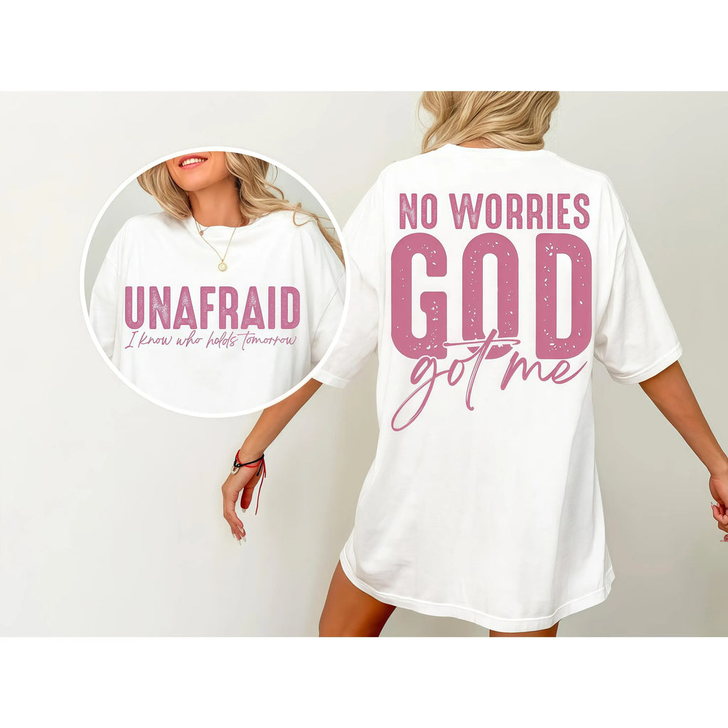 Uplifting and Spiritual Tee: "Unafraid" and "No Worries" Statements for a Confident Faith - filled Look