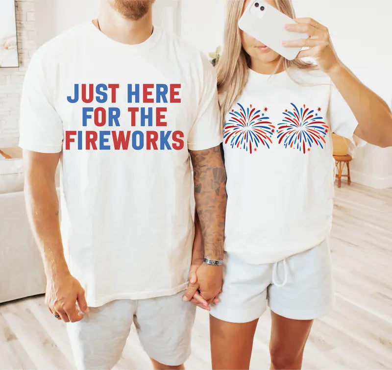 Funny Couples Fourth of July Shirts, Adult Humor 4th of July Matching Shirts for Couples, Independence Day Fireworks Tees