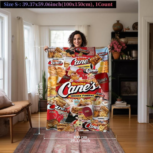 Collage Blanket Raising Cane's Design, Perfect for Sofa, Bed, Travel, and Flight Essentials, Comfortable Napping Blanket, Essential Home Textile