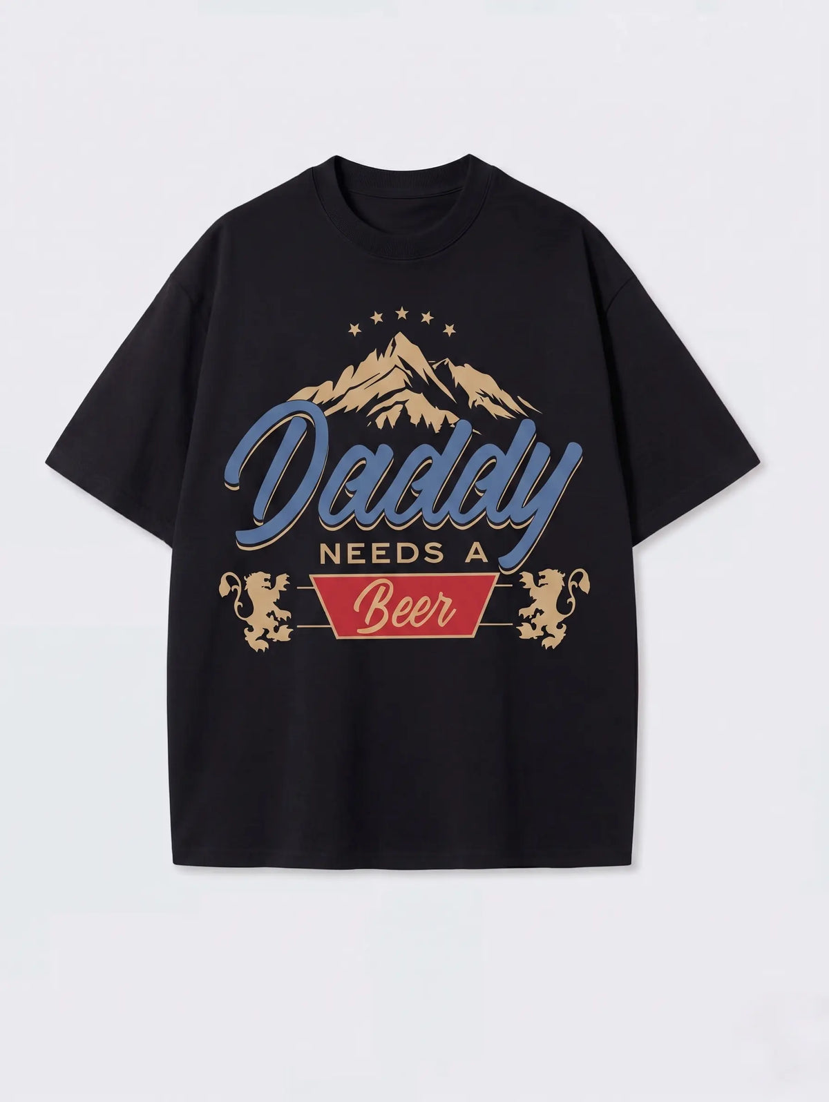 Daddy Needs A Beer Vintage Washed T-Shirt | 230G Heavyweight Cotton | Oversized Boxy Fit Retro Streetwear | Father's Day Gift Idea for Beer Lovers & Outdoor Dads | Acid Wash Charcoal Gray Tee Fabric