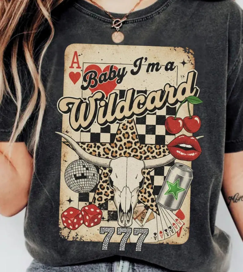 Comfort Colors Trendy Cowgirl T-shirt, Wild Card Collage T-shirt, Western Graphic Quotes Sublimation, Retro Wild West Shirt, Country Retro Cowboy
