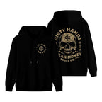 Dirty Hands Clean Money Hoodie Bold Skull Graphic for Men Heavy Duty Streetwear Pullover Motivational Hustle Apparel USA Grit Style Apparel Made In The USA