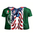Full Half USA Half Mexico Flag Split Print Soccer Jersey, Binational Eagle Football Shirt, Game Day Outfit, Ideal Gift for Soccer Fans#MexicoUSASoccerJersey#BinationalFootballTop#SplitFlagSoccerShirt#GameDayOutfit#SoccerJersey