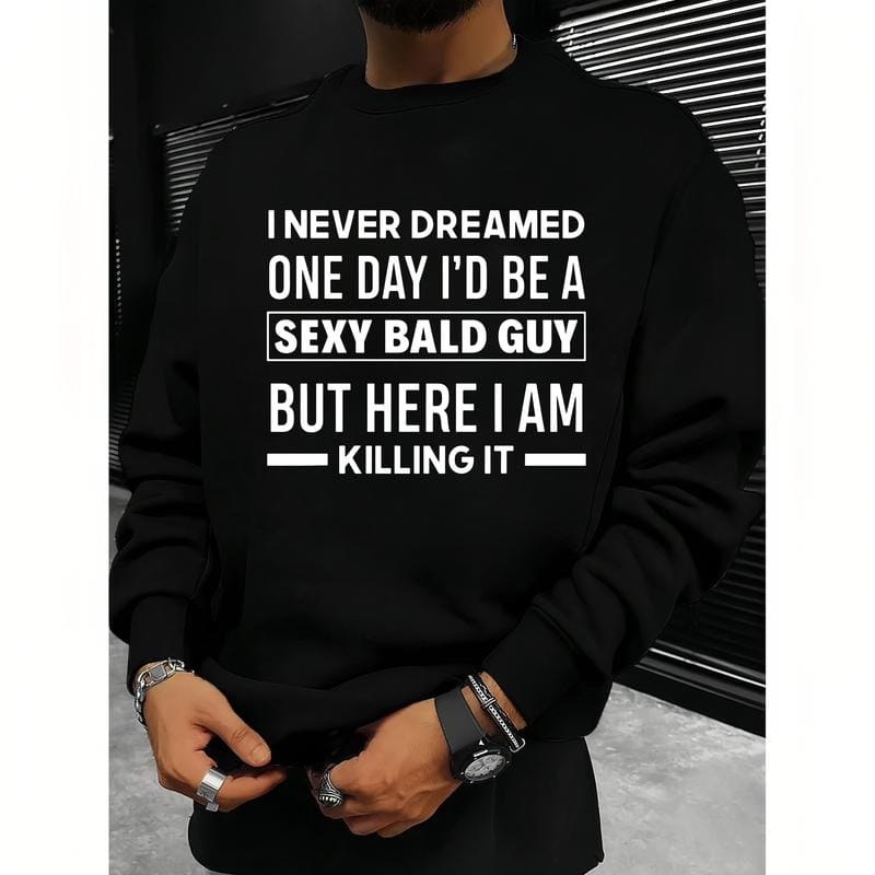 Hilarious Bald Joke T-Shirt for Men – 'Sexy Bald Guy' Saying on Soft Black Crew Neck