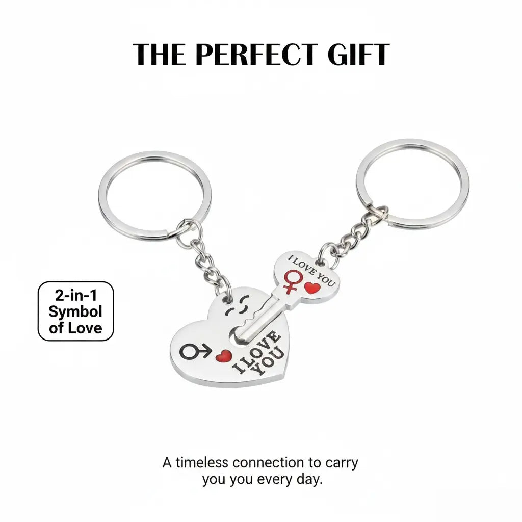 2pc Set Men Women Cute Heart Key Keychain Couple Key Ring Lovers Key Chain Jewelry Accessory Gift